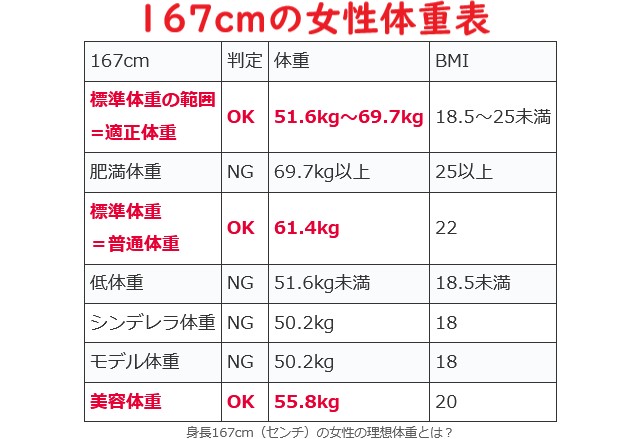 【167cmの理想体重】167センチの平均体重とシンデレラ体重・モデル美容体重