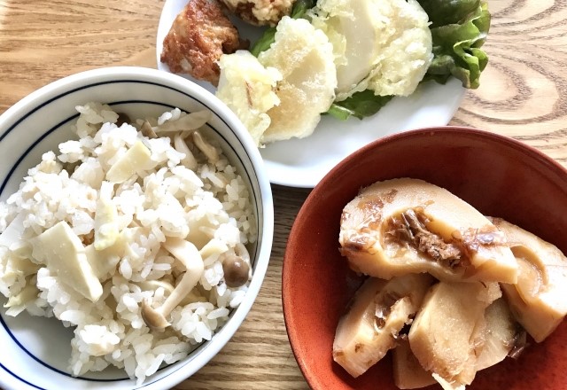 こどもの日に食べたい料理メニュー：たけのこご飯と『土佐煮』と『天ぷらセット』