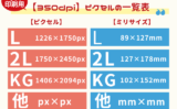 【解像度350dpi】L・2L判のピクセルサイズ変換表（KG・はがき判・六切等）