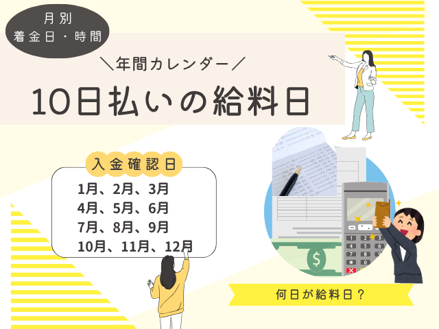 【10日払いの給料】何日が給料日?10日の何時に振り込まれる?2026年と来年用