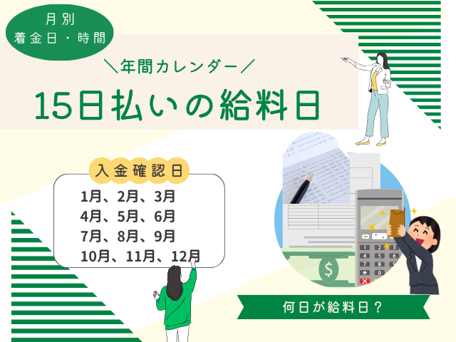【15日払いの給料】何日が給料日?15日の何時に振り込まれる?2026年と来年用